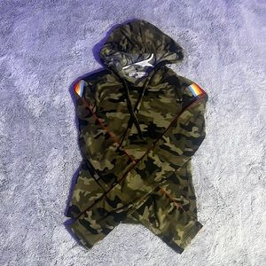Eye Candy Camo Hoodie With Rainbow Stripped Sleeves!